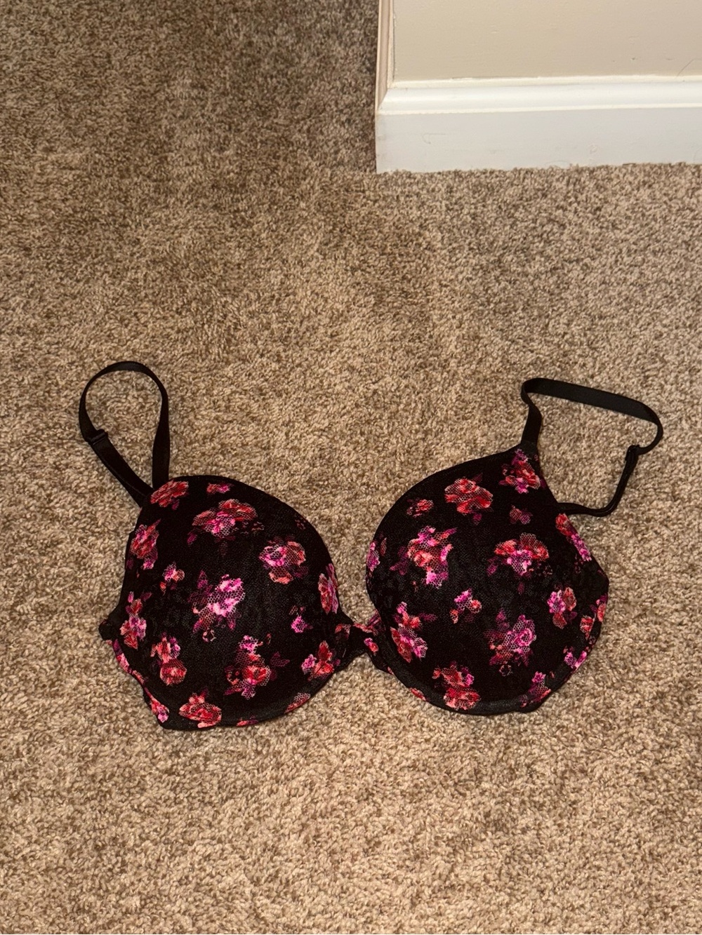 PINK Victoria's Secret Black Bra with Pink Floral Lace